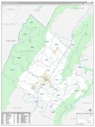 Rockingham County, VA Classic style ZIP Code wall map
