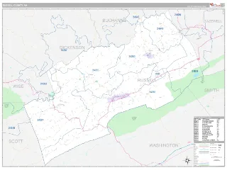 Russell County, VA Classic style ZIP Code wall map