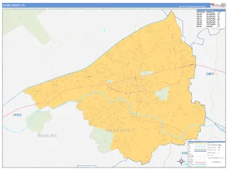 Salem County, VA Business Reference style ZIP Code wall map