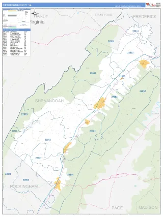 Shenandoah County, VA Business Reference style ZIP Code wall map