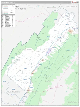 Shenandoah County, VA Classic style ZIP Code wall map