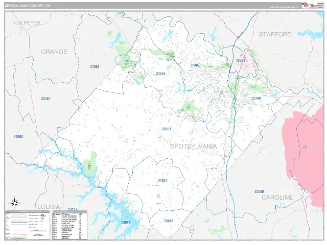 Spotsylvania County, VA ZIP Code Wall Map, Classic style