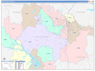 Spotsylvania County, VA ColorCast style ZIP Code wall map