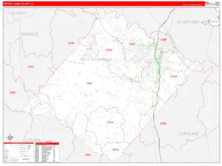 Spotsylvania County, VA RedLine style ZIP Code wall map