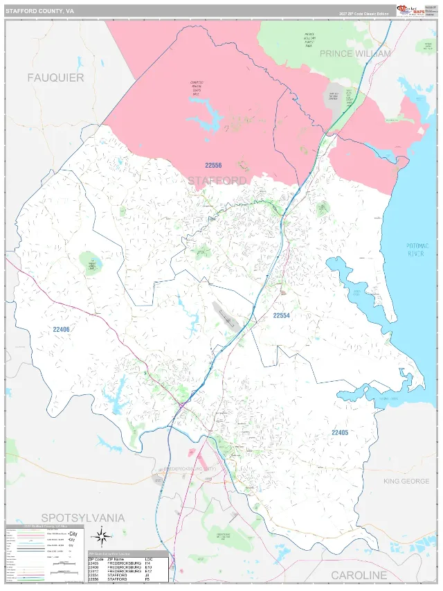 Stafford County, VA ZIP Code Wall Map, Classic style