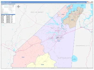 Suffolk County, VA ColorCast style ZIP Code wall map