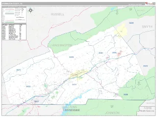 Washington County, VA Classic style ZIP Code wall map