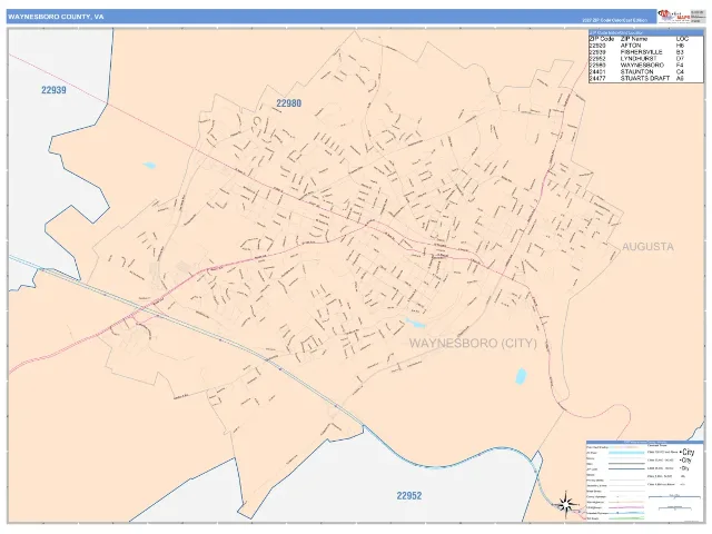 Waynesboro County, VA ZIP Code Wall Map, ColorCast style