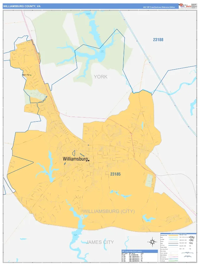 Williamsburg County, VA ZIP Code Wall Map, Business Reference style