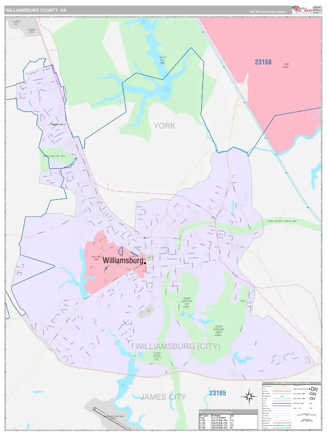 Williamsburg County, VA ZIP Code Wall Map, Classic style