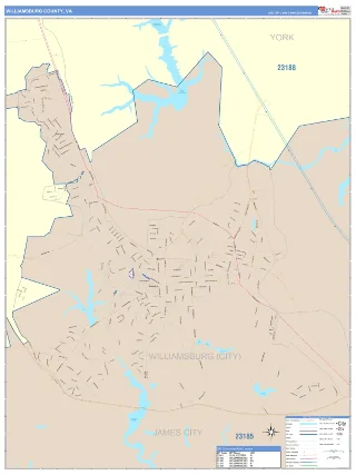 Williamsburg County, VA ColorCast style ZIP Code wall map