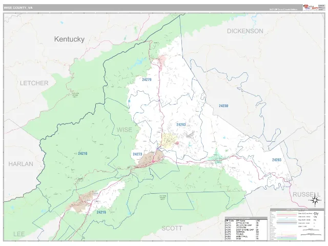Wise County, VA ZIP Code Wall Map, Classic style
