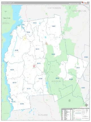 Addison County, VT Classic style ZIP Code wall map