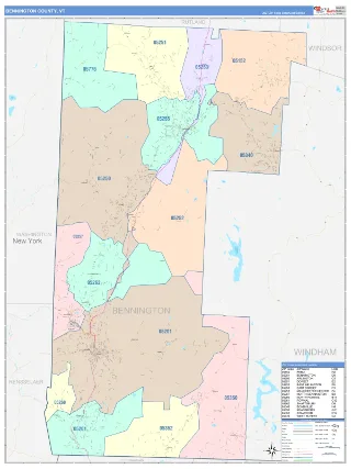 Bennington County, VT ColorCast style ZIP Code wall map