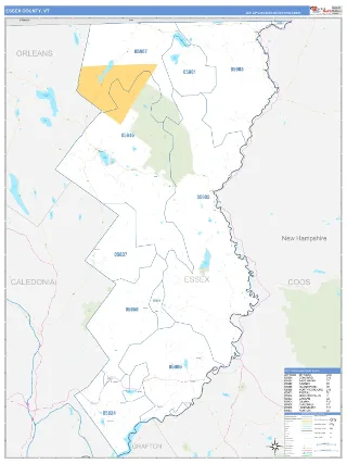 Essex County, VT Business Reference style ZIP Code wall map