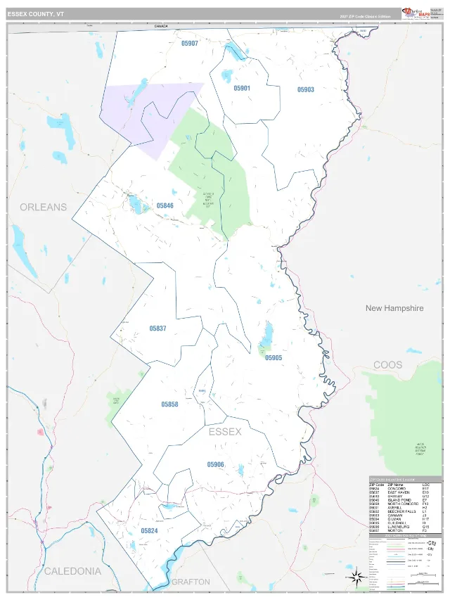 Essex County, VT ZIP Code Wall Map, Classic style