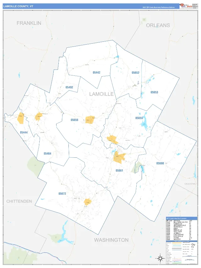 Lamoille County, VT ZIP Code Wall Map, Business Reference style