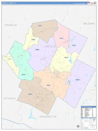 Lamoille County, VT ColorCast style ZIP Code wall map