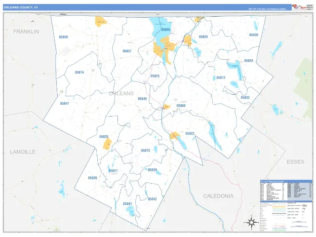 Orleans County, VT ZIP Code Wall Map, Business Reference style
