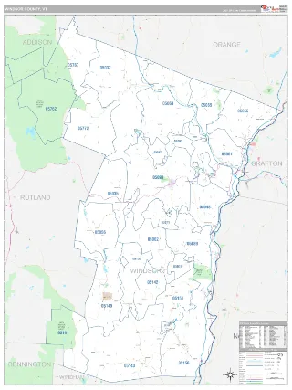 Windsor County, VT Classic style ZIP Code wall map