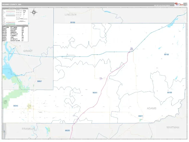 Adams County, WA ZIP Code Wall Map, Classic style