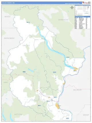 Chelan County, WA Business Reference style ZIP Code wall map