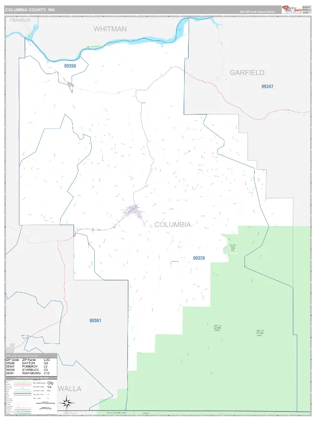 Columbia County, WA ZIP Code Wall Map, Classic style