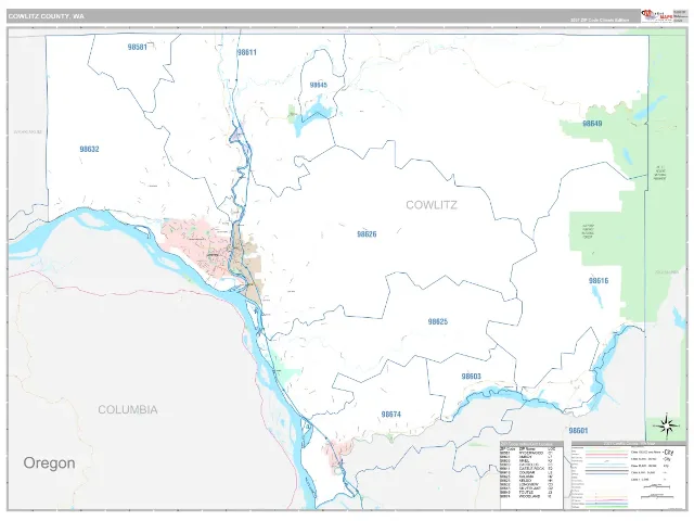 Cowlitz County, WA ZIP Code Wall Map, Classic style