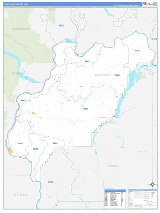 Douglas County, WA Business Reference style ZIP Code wall map