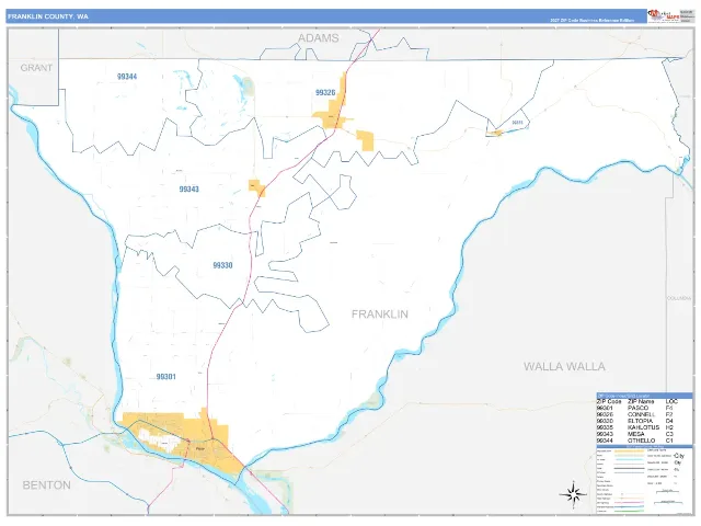 Franklin County, WA ZIP Code Wall Map, Business Reference style