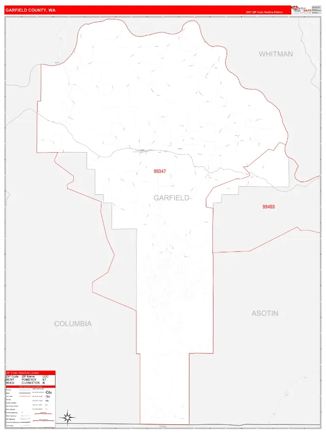 Garfield County, WA ZIP Code Wall Map, RedLine style