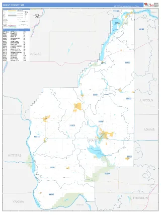 Grant County, WA Business Reference style ZIP Code wall map