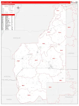 Grant County, WA RedLine style ZIP Code wall map