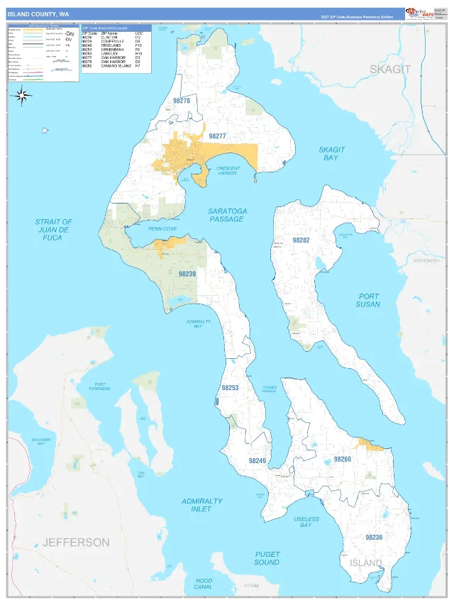 Island County, WA ZIP Code Wall Map, Business Reference style