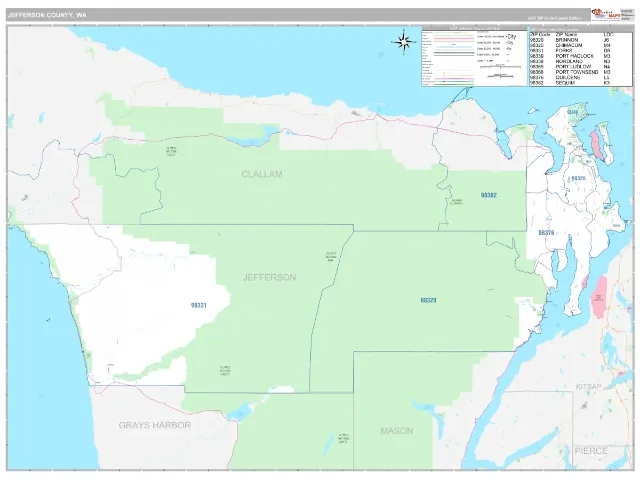 Jefferson County, WA ZIP Code Wall Map, Classic style