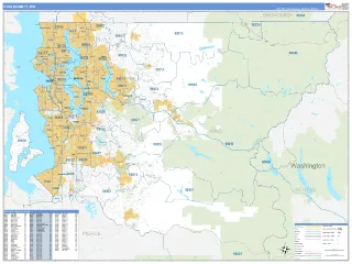 King County, WA Business Reference style ZIP Code wall map