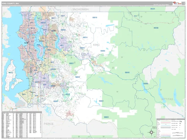 King County, WA ZIP Code Wall Map, Classic style
