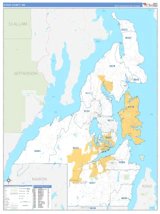 Kitsap County, WA Business Reference style ZIP Code wall map