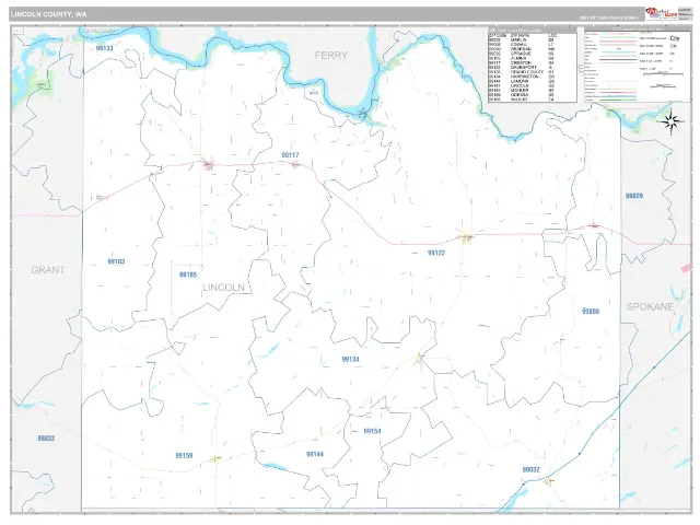 Lincoln County, WA ZIP Code Wall Map, Classic style