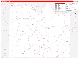 Lincoln County, WA RedLine style ZIP Code wall map