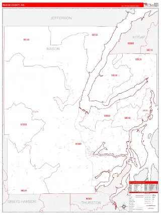 Mason County, WA RedLine style ZIP Code wall map