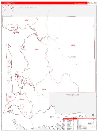 Pacific County, WA RedLine style ZIP Code wall map