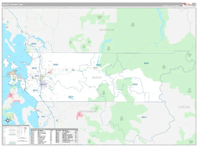 Skagit County, WA ZIP Code Wall Map, Classic style