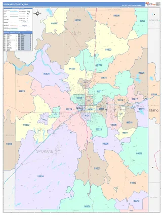 Spokane County, WA ColorCast style ZIP Code wall map