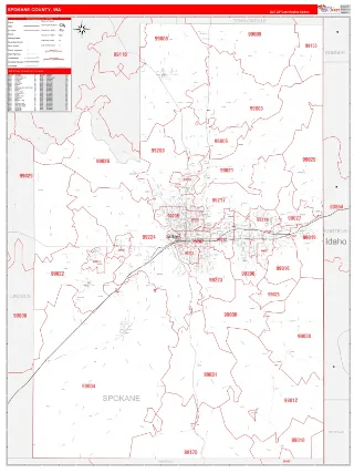 Spokane County, WA RedLine style ZIP Code wall map