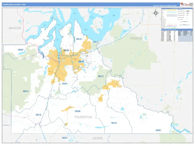 Thurston County, WA ZIP Code Wall Map, Business Reference style