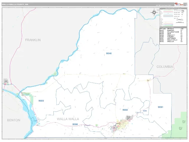 Walla Walla County, WA ZIP Code Wall Map, Classic style