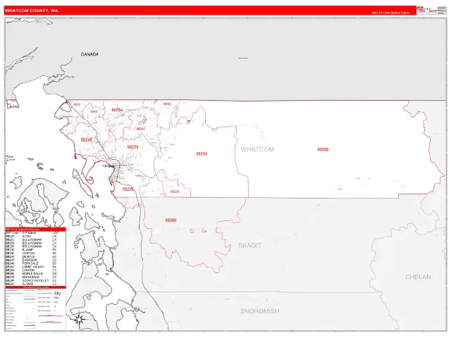 Whatcom County, WA ZIP Code Wall Map, RedLine style