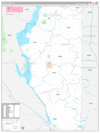 Adams County, WI Classic style ZIP Code wall map