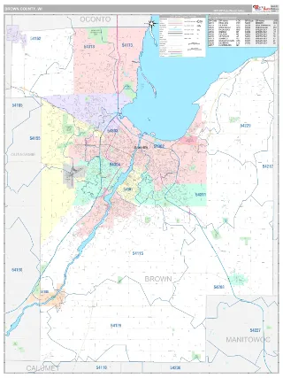 Brown County, WI Classic style ZIP Code wall map